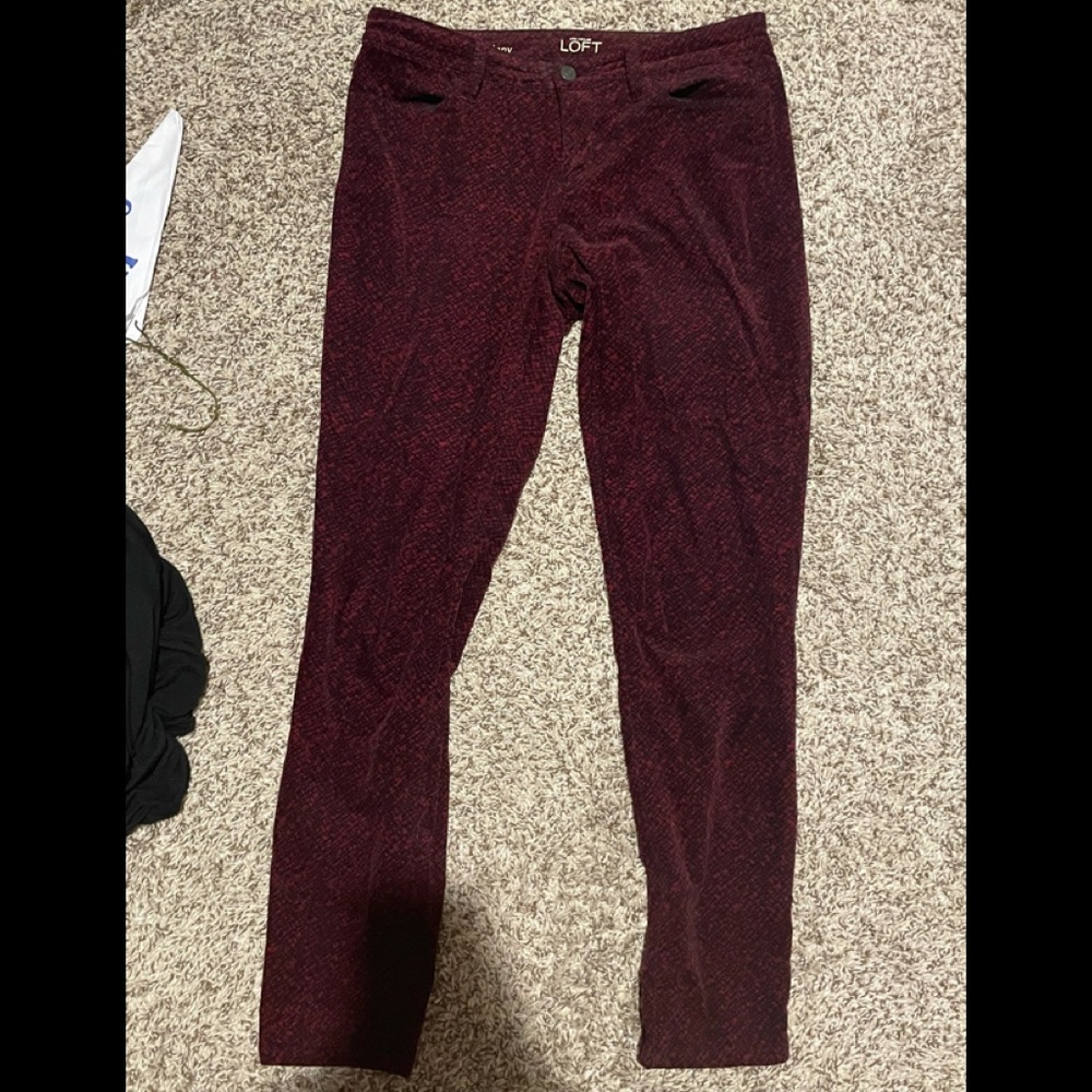 Loft super skinny maroon /black corduroy pants